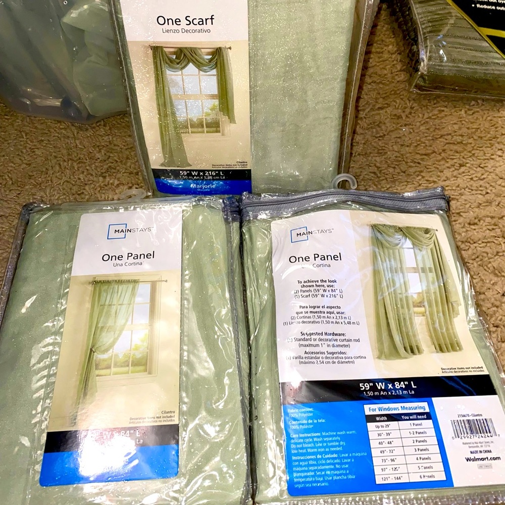 One Scarf And x2 Panels
PANEL: 59” W x 84” L
SCARF: 59” W x 216” L